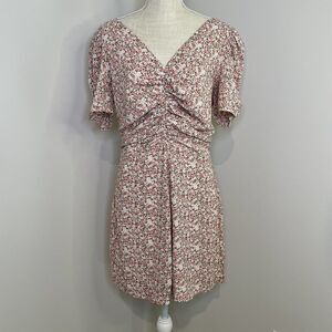 Lush Mini Dress Floral V Neck Cinch Front Short Sleeves Sundress Women's Size L